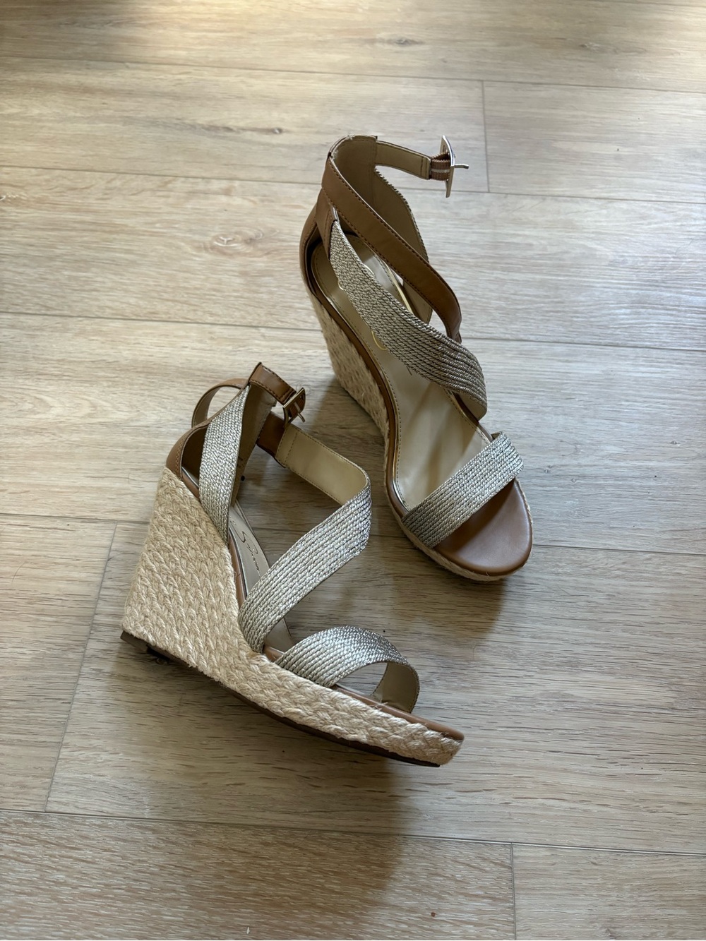 Jessica Simpson Metallic Espadrille Wedge Sandals Size 9